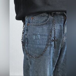 1pc Black Single Chain Cross Pendant, Men's Trendy Hip-Hop Accessory Streetwear